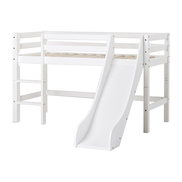Hoppekids BASIC Halvhøj seng (delbar) inkl. rutsjebane - Flere størrelser - Hvid
