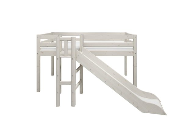 FLEXA Halvhøj seng med platform 242.0 cm x 120.0 cm x 174.0 cm White Washed Pine