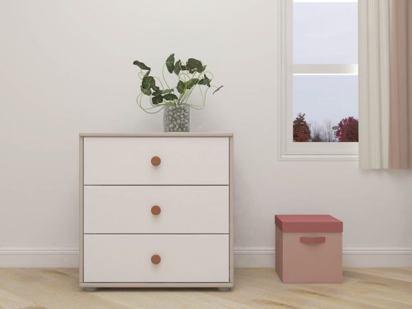 FLEXA Kommode, 3 skuffer 74.5 cm x 72.0 cm Light Blush/Grey Washed Pine