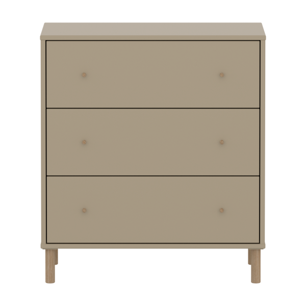 FLEXA SAGA Kommode, 3 skuffer, Egetræsben og -greb, Oat 83.9 cm x 75.4 cm Oat